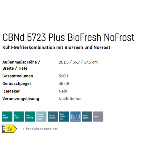 LIEBHERR利勃海尔CBNd 5723 Plus独立式冰箱 生物养鲜 无霜